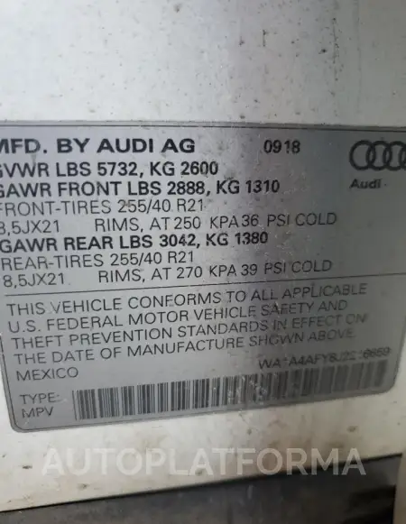 AUDI SQ5 PREMIU 2018 vin WA1A4AFY8J2246659 from auto auction Copart