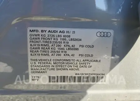 AUDI Q4 E-TRON 2023 vin WA1BCBFZXPP064284 from auto auction Copart