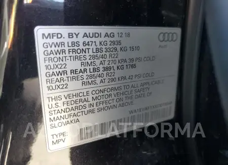 AUDI Q8 PREMIUM 2019 vin WA1EVAF1XKD019948 from auto auction Copart