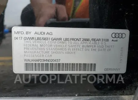 AUDI A8 L QUATT 2017 vin WAU44AFD3HN020437 from auto auction Copart