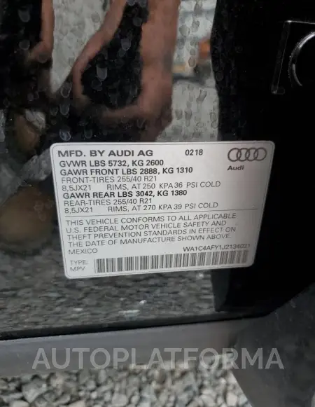 AUDI SQ5 PRESTI 2018 vin WA1C4AFY1J2134021 from auto auction Copart