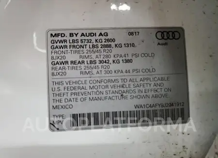 AUDI SQ5 PRESTI 2018 vin WA1C4AFY9J2041912 from auto auction Copart