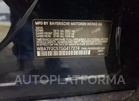 BMW 750 XI 2016 vin WBA7F2C57GG417274 from auto auction Copart