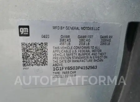 CHEVROLET BOLT EUV L 2023 vin 1G1FY6S03P4152563 from auto auction Copart