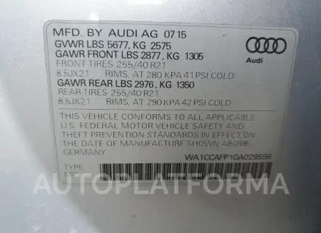 AUDI SQ5 PREMIU 2016 vin WA1CCAFP1GA029598 from auto auction Copart