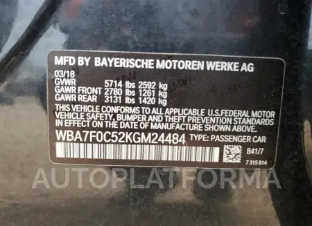 BMW 750 I 2019 vin WBA7F0C52KGM24484 from auto auction Copart