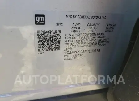 CHEVROLET BOLT EUV L 2023 vin 1G1FY6S03P4189676 from auto auction Copart