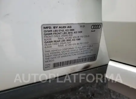 AUDI SQ5 PREMIU 2022 vin WA1A4AFY3N2043006 from auto auction Copart