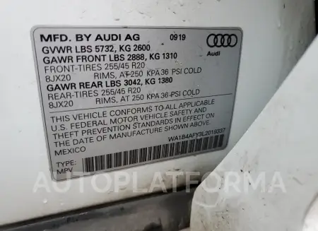 AUDI SQ5 PREMIU 2020 vin WA1B4AFY3L2019337 from auto auction Copart