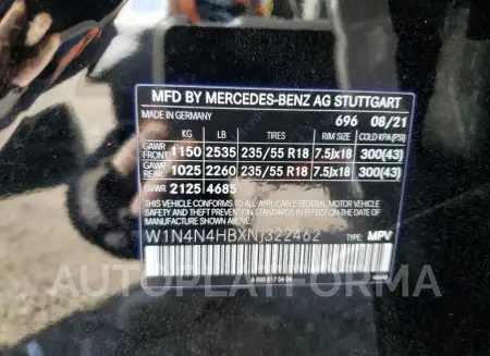 MERCEDES-BENZ GLA 250 4M 2022 vin W1N4N4HBXNJ322462 from auto auction Copart