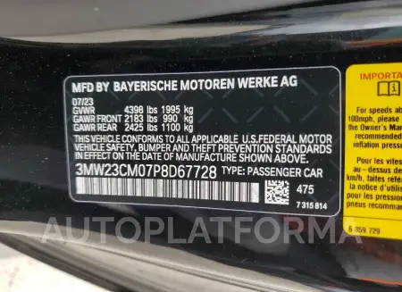 BMW 230I 2023 vin 3MW23CM07P8D67728 from auto auction Copart