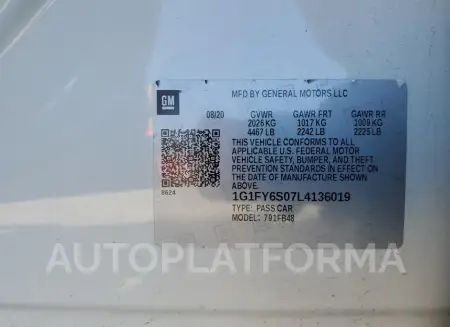 CHEVROLET BOLT EV LT 2020 vin 1G1FY6S07L4136019 from auto auction Copart