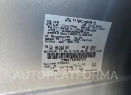 FORD FLEX SEL 2017 vin 2FMGK5C80HBA07592 from auto auction Copart