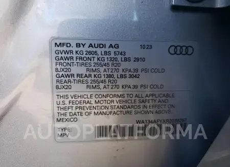 AUDI SQ5 SPORTB 2024 vin WA134AFYXR2039257 from auto auction Copart