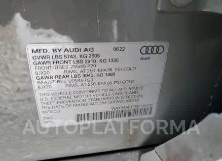 AUDI SQ5 PREMIU 2022 vin WA1B4AFY1N2136126 from auto auction Copart