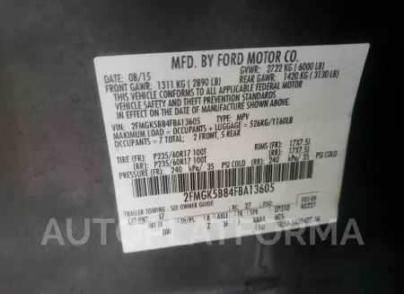 FORD FLEX SE 2015 vin 2FMGK5B84FBA13605 from auto auction Copart