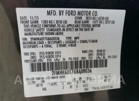 FORD FLEX LIMIT 2016 vin 2FMHK6DT7GBA00036 from auto auction Copart