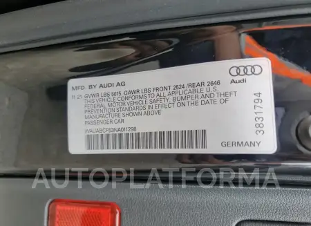 AUDI A5 PREMIUM 2022 vin WAUABCF53NA011298 from auto auction Copart