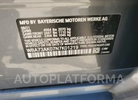 BMW 228XI 2022 vin WBA73AK07N7K01219 from auto auction Copart