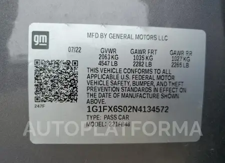 CHEVROLET BOLT EV 2L 2022 vin 1G1FX6S02N4134572 from auto auction Copart