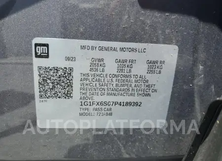 CHEVROLET BOLT EV 2L 2023 vin 1G1FX6S07P4189392 from auto auction Copart