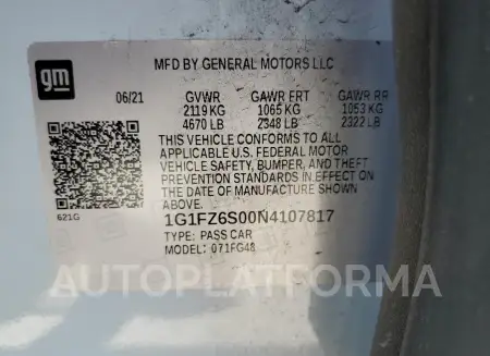 CHEVROLET BOLT EUV P 2022 vin 1G1FZ6S00N4107817 from auto auction Copart