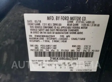 FORD FLEX SE 2018 vin 2FMGK5B80JBA22049 from auto auction Copart