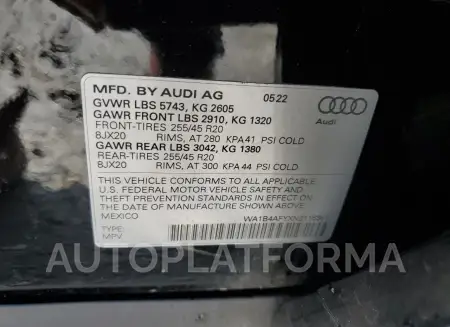 AUDI SQ5 PREMIU 2022 vin WA1B4AFYXN2116361 from auto auction Copart