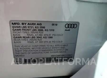 AUDI SQ5 PRESTI 2019 vin WA1C4AFY6K2120827 from auto auction Copart