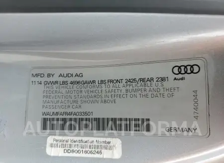 AUDI A5 PREMIUM 2015 vin WAUMFAFR4FA033501 from auto auction Copart