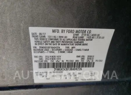 FORD FLEX SEL 2018 vin 2FMGK5C87JBA04226 from auto auction Copart