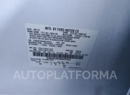 FORD FLEX LIMIT 2019 vin 2FMGK5D84KBA29567 from auto auction Copart