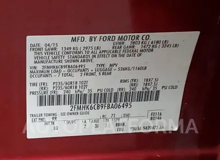 FORD FLEX SEL 2015 vin 2FMHK6C89FBA06495 from auto auction Copart