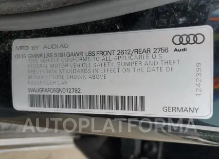 AUDI A6 PREMIUM 2016 vin WAUGFAFC6GN012782 from auto auction Copart