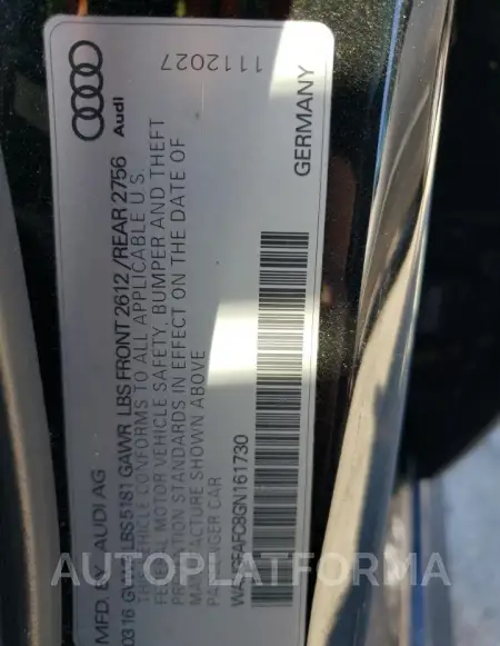 AUDI A6 PREMIUM 2016 vin WAUGFAFC8GN161730 from auto auction Copart