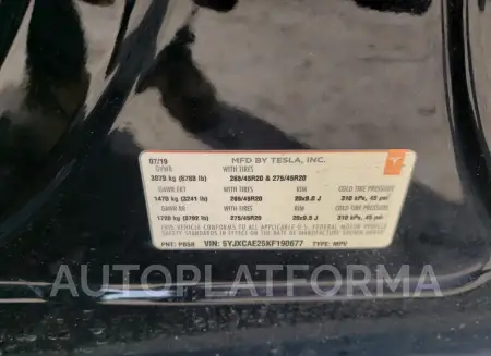 TESLA MODEL X 2019 vin 5YJXCAE25KF190677 from auto auction Copart