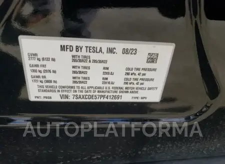 TESLA MODEL X 2023 vin 7SAXCDE57PF412691 from auto auction Copart