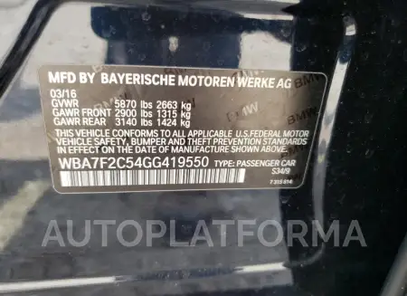 BMW 750 XI 2016 vin WBA7F2C54GG419550 from auto auction Copart