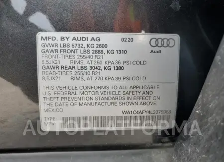 AUDI SQ5 PRESTI 2020 vin WA1C4AFY4L2075968 from auto auction Copart