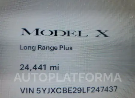 TESLA MODEL X 2020 vin 5YJXCBE29LF247437 from auto auction Copart