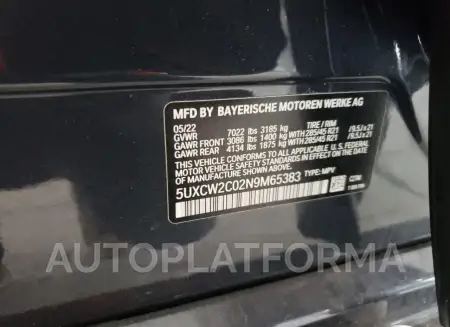 BMW X7 XDRIVE4 2022 vin 5UXCW2C02N9M65383 from auto auction Copart