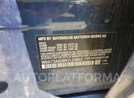 BMW 228XI 2022 vin WBA73AK08N7L24852 from auto auction Copart