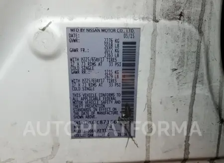 NISSAN ROGUE S 2015 vin 5N1AT2ML6FC871662 from auto auction Copart