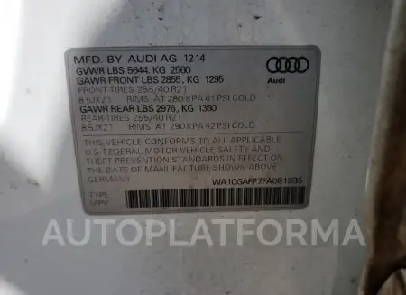 AUDI SQ5 PREMIU 2015 vin WA1CGAFP7FA081935 from auto auction Copart