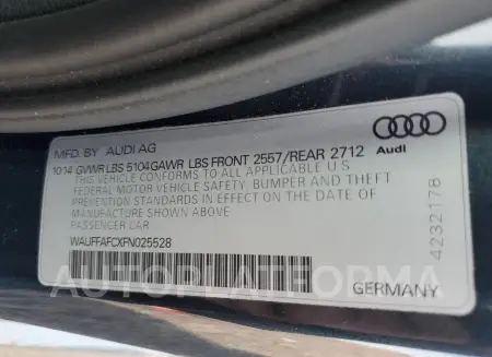 AUDI A6 PREMIUM 2015 vin WAUFFAFCXFN025528 from auto auction Copart