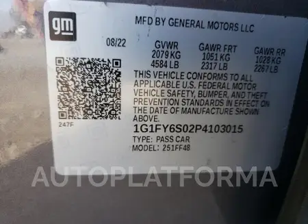 CHEVROLET BOLT EUV L 2023 vin 1G1FY6S02P4103015 from auto auction Copart