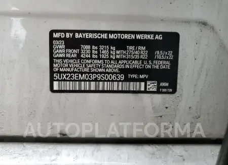 BMW X7 XDRIVE4 2023 vin 5UX23EM03P9S00639 from auto auction Copart