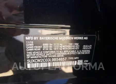 BMW X7 XDRIVE4 2020 vin 5UXCW2C03L9B54657 from auto auction Copart