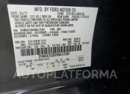 FORD FLEX SEL 2017 vin 2FMGK5C8XHBA12587 from auto auction Copart