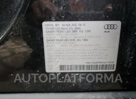 AUDI SQ5 PREMIU 2015 vin WA1CGAFPXFA010938 from auto auction Copart